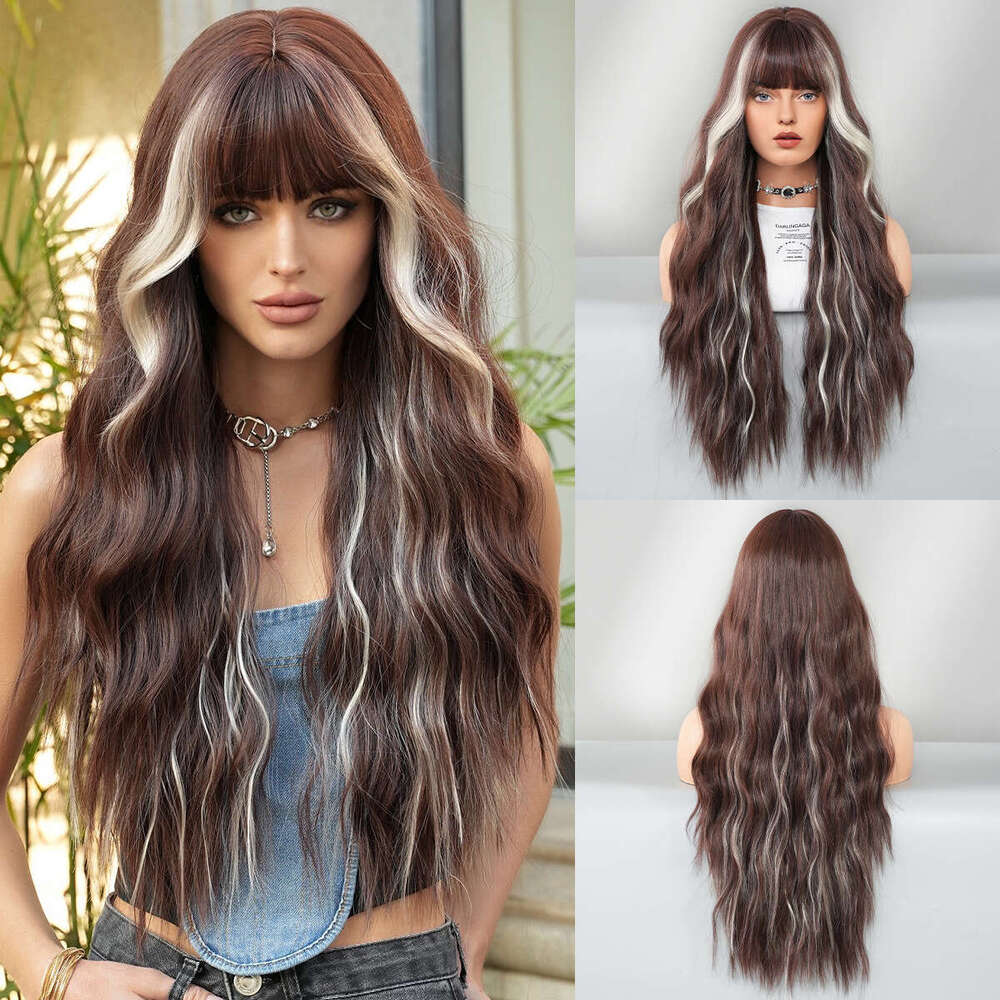 Women's Ed Gold Long Curly Hair Wig Big Wave Striped Wavy Skunk Wigs