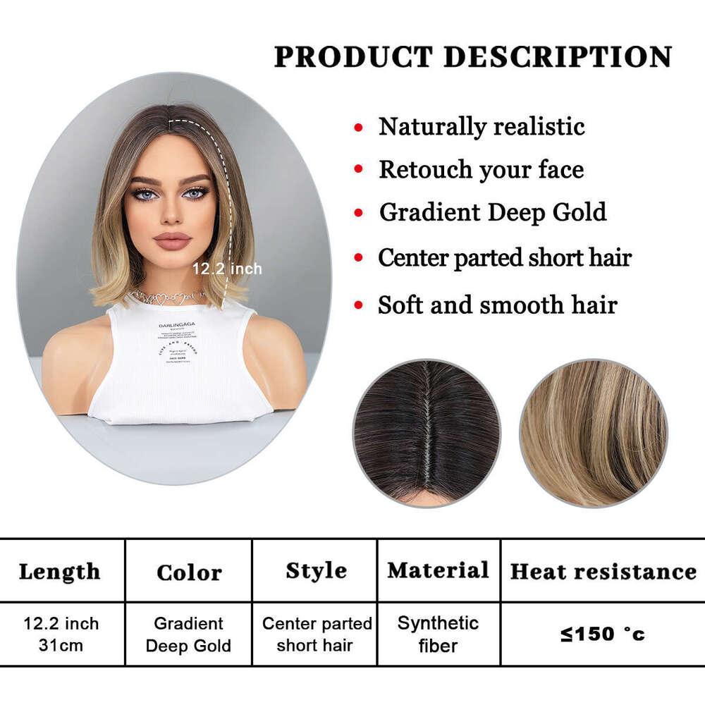 13 * 1 T Part Lace Synthetic Gradient Gold Medium Women's Short Curly Hair Wig