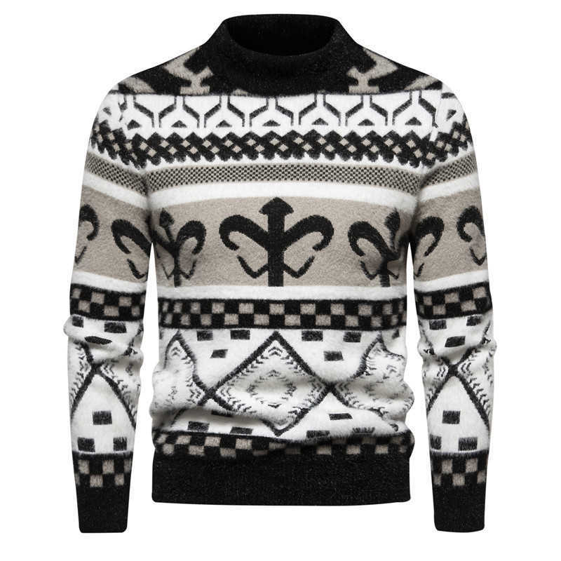 Men's sweater Autumn and winter new trend printed crew-neck knitwear American retro sweater men's jacket W240913