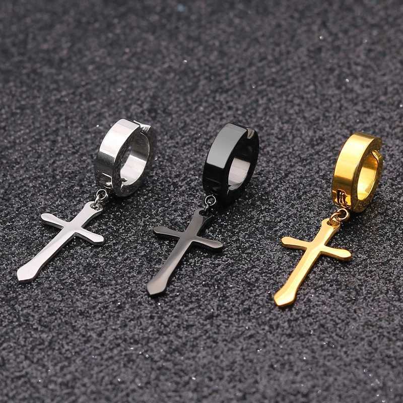 Crosses Dangle Ear Clip Mens and Womens False Earrings Stainless Steel Clip on Earrings W241017
