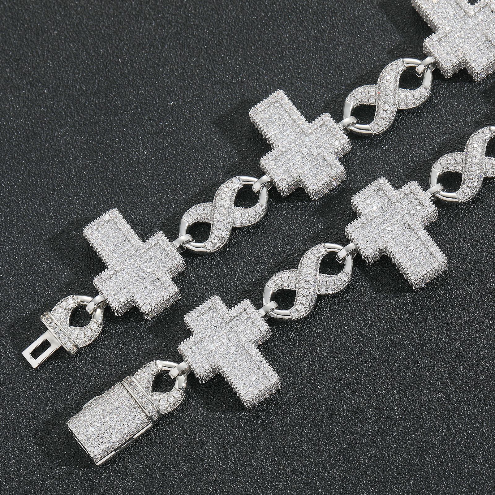 15mm Cross Infinite Chain Cuban Chain Necklace Bracelet 18K Gold Plated Jewelry