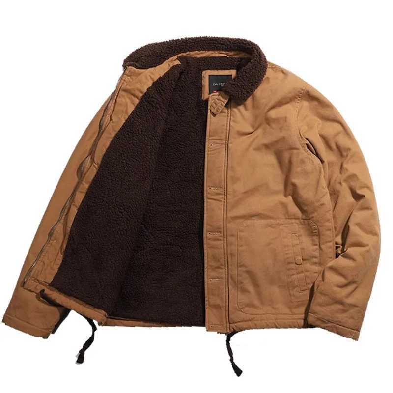 Lamb Wool Plush Warm Cotton Jacket Mens Winter Thicken Military Overcoat Navy N1 USN Men Coat TopsXJ241017