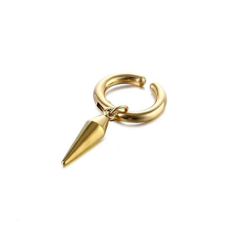 1 piece of stainless steel unpainted earring clip with fake earrings suitable for men/women punk black non perforated cone-shaped drop nail hugging ri