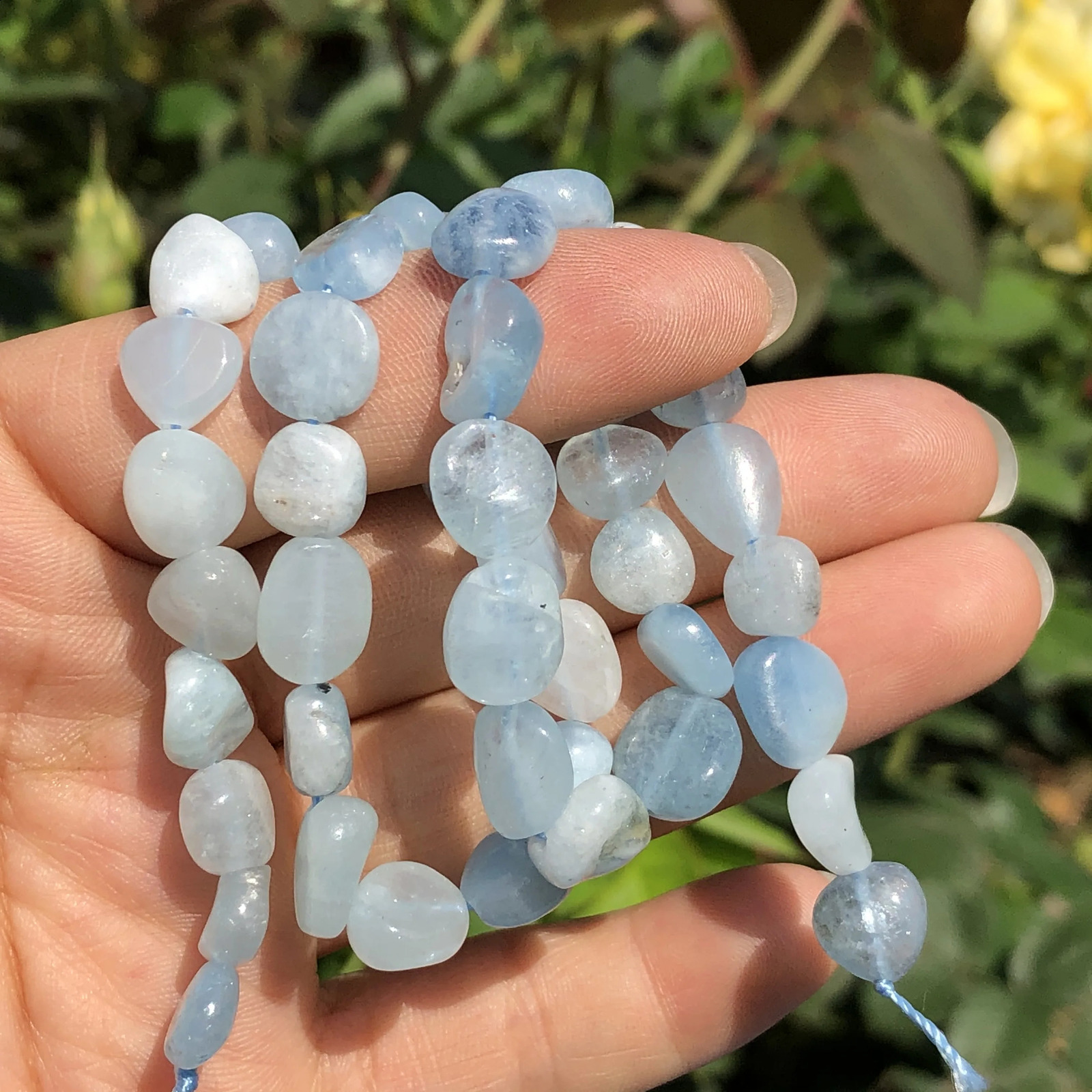 7-10mm natural irregular blue aquamarine gemstone free-form loose spaced beads for jewelry making DIY bracelet necklace 1 strand 241017