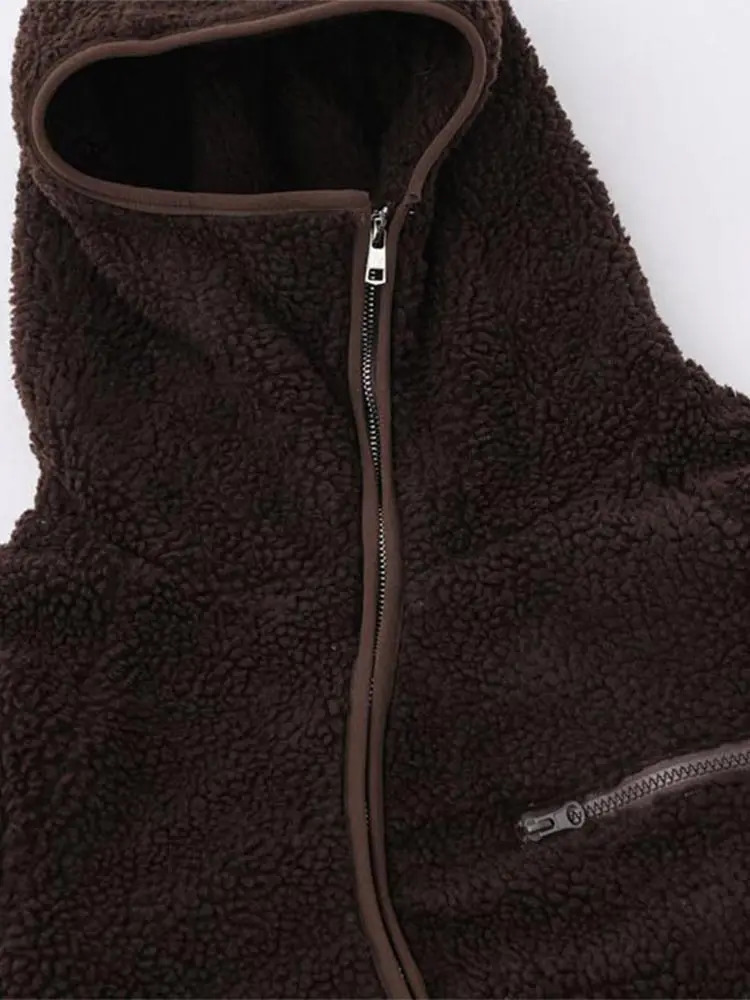 Fashion Turtleneck Hooded Teddy Velvet Jacket Male Casual Loose Irregular Zipper Lamb Wool Coat Autumn Thick Warm Fleece Coats 241017