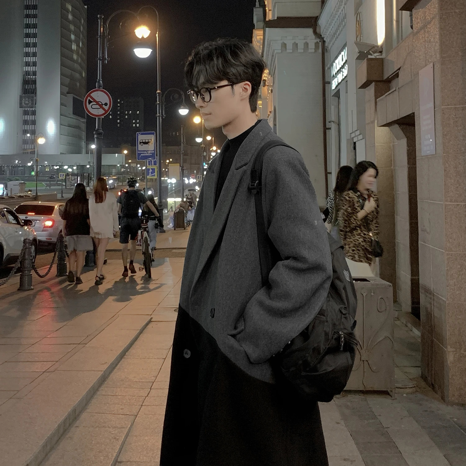 2024 Autumn Winter Korean Long Woolen Trench Coat Men Fashion Black Gray Contrast Color Patchwork Windbreaker Overcoat 241017