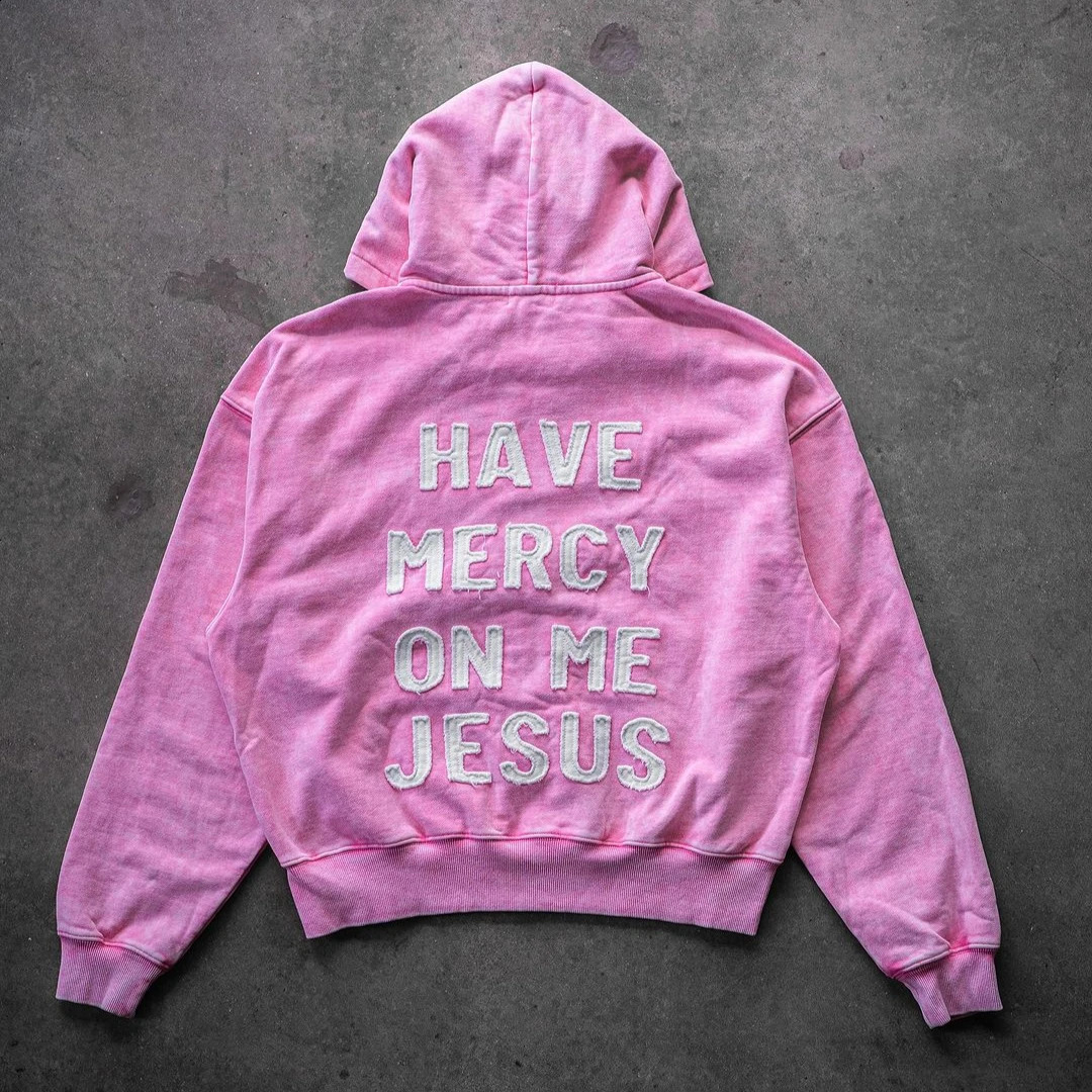 Simple American Embroidered Letters Pink Washed Zipper Hoodie Womens Winter Y2K Street Trend Sweatshirt Loose Girl Jacket 241017