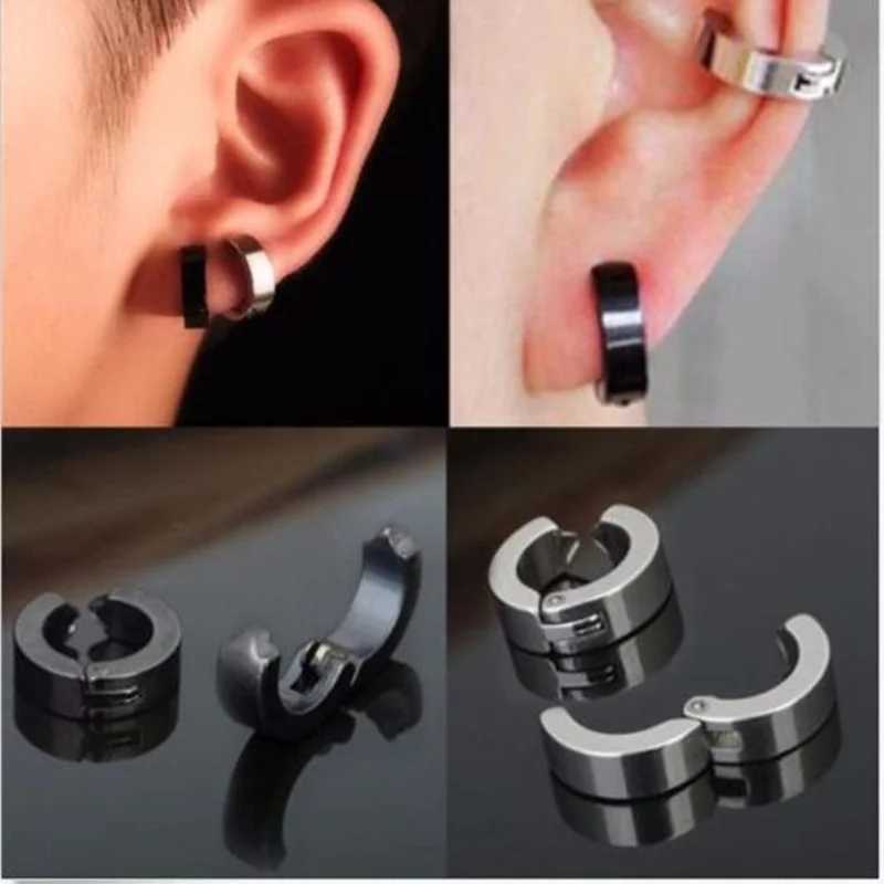 1 pair of classic Korean punk stainless steel ear clip earrings suitable for men women black non perforated fake earrings and new popular jewelry W241