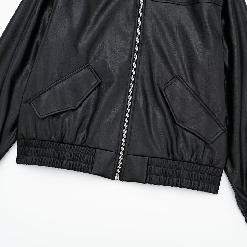 Leather Jackets Cost Women's Outwear Black Long Sleeve 2024 Inszart Jaqueta De Couro Solid With Zipper Outerwear Woman Coat