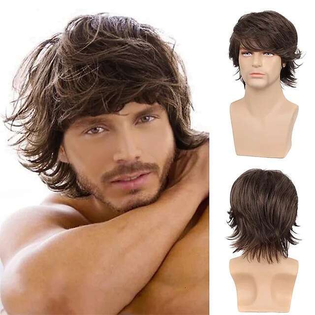 Wig Men's Headband Style Golden Upturned Short Curly Hair Slanted Bangs 12 Inches American And British Synthetic Wig