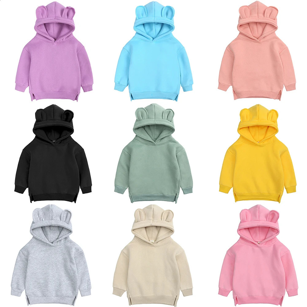 Baby Kids Winter Bear Fleece Sweatshirt Cotton Warm Solid Long Sleeve Top Jacket Cute Boys Girls Hooded Outwear Clothes 241017