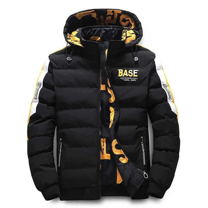 Mens autumn and winter hooded jacket warm and comfortable padded down jacket 2023 new double-sided clothing detachable hat M-5XL X241017