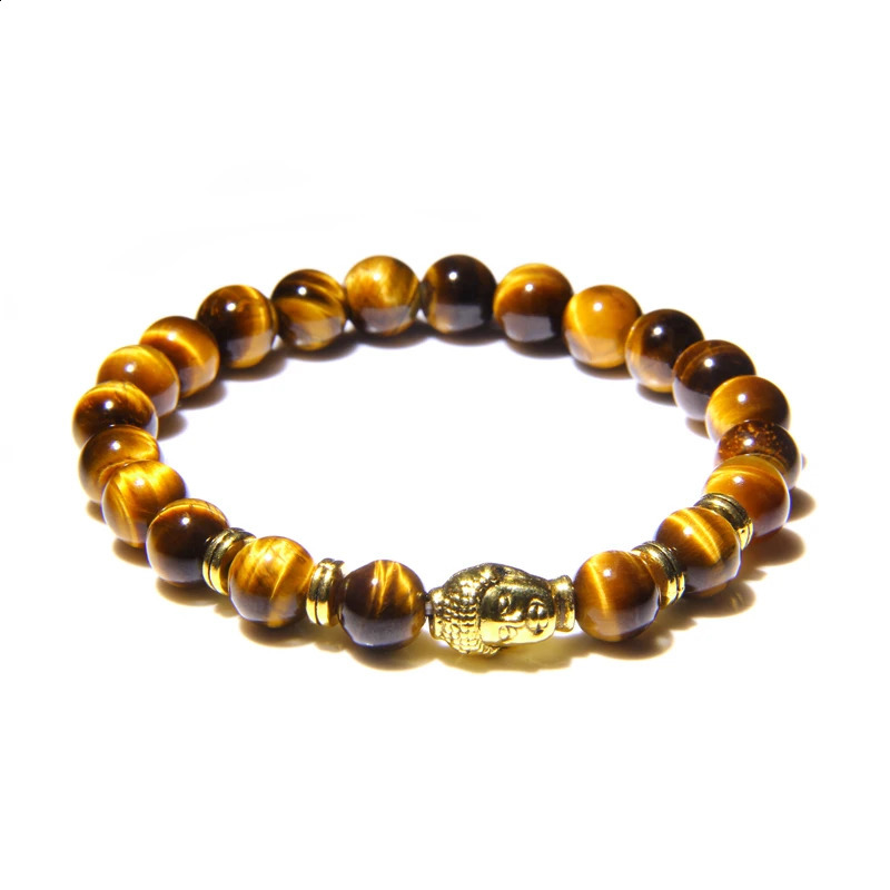 AA Royal Blue Tiger Eye Mens Bracelet Beads Natural Stone Buddha Elastic Charm Bracelet Womens Fashion Jewelry 241017