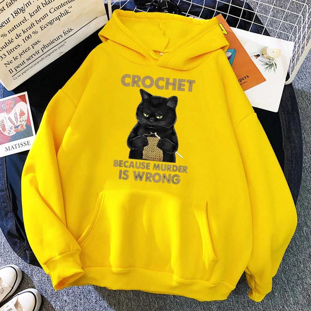 Crochet Because Murder Is Wrong Women Clothes Hip Hop Pullovers Hoody New Casual Oversized Clothing Fleece Loose Hoody WomensX241016