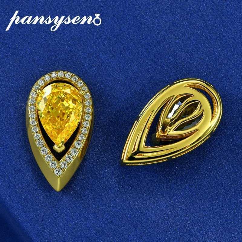 PANSYSEN Sparkling 925 sterling silver 4CT pear shaped cut citric acid high carbon diamond engagement party ear clip earrings W241017