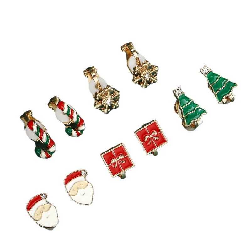 5 pairs/set of womens earrings cute Christmas tree snowflakes Krutch Santa Claus earrings girls Christmas party jewelry gifts W241017
