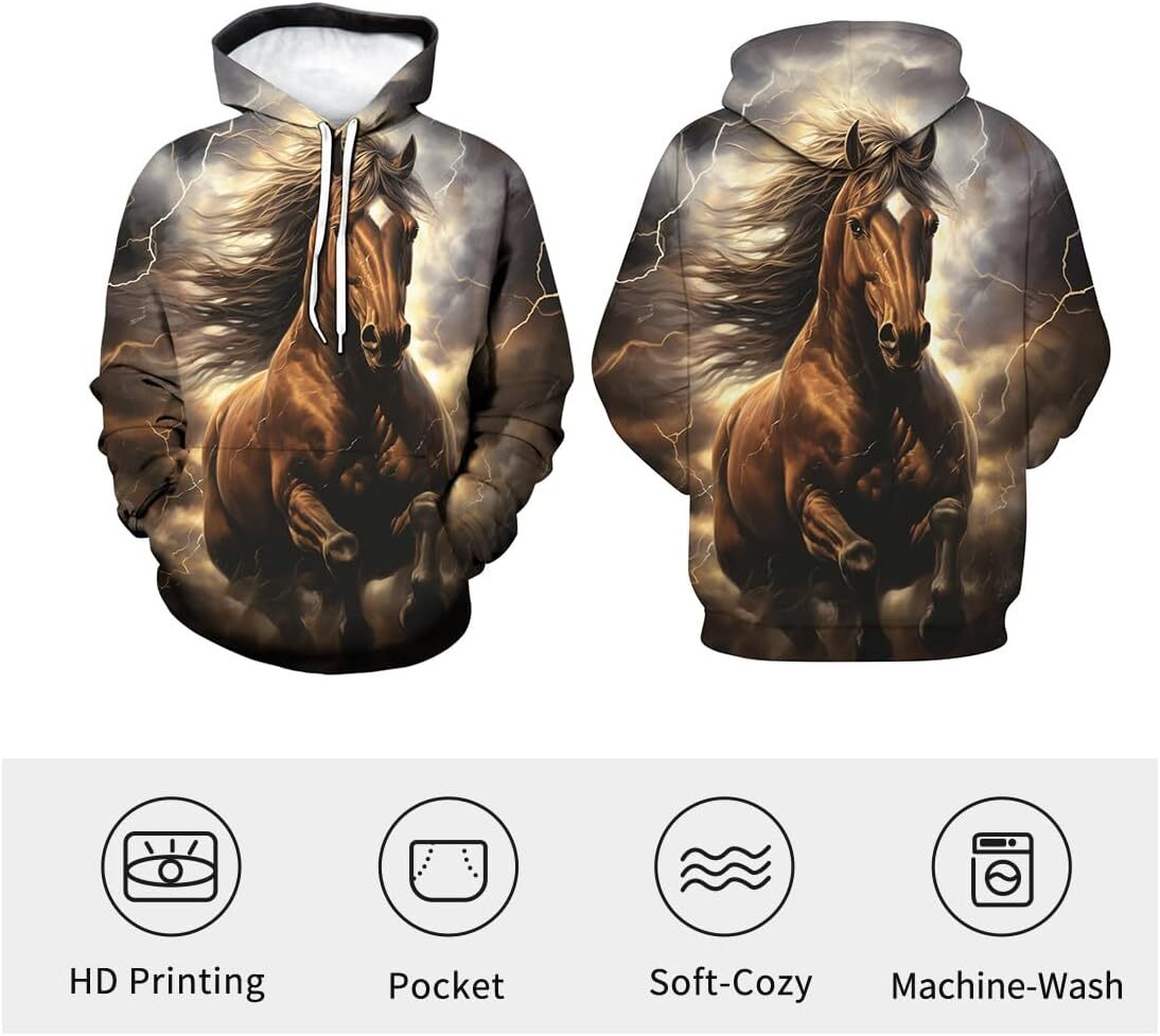 Hoodie for Mens Womens Novelty Horse Pentium Pattern Hoodie 3D Printing Funny AnimalPull Rope Hoodies Pullover Graphic Hoodies sweatshirt Pullover Lon