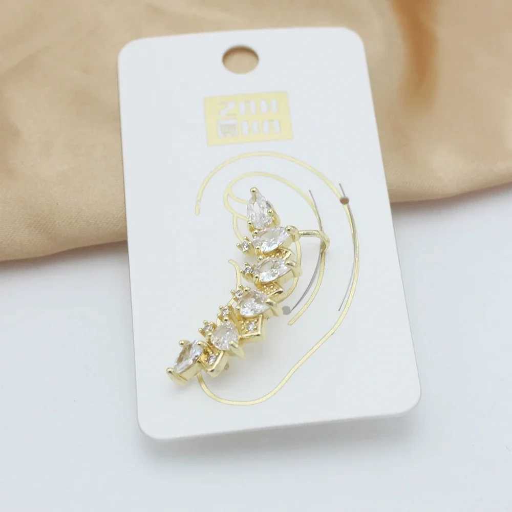 Full CZ crystal leaf ear claws climbers copper perforated earrings clip earrings womens jewelry wholesale girls gifts W241017