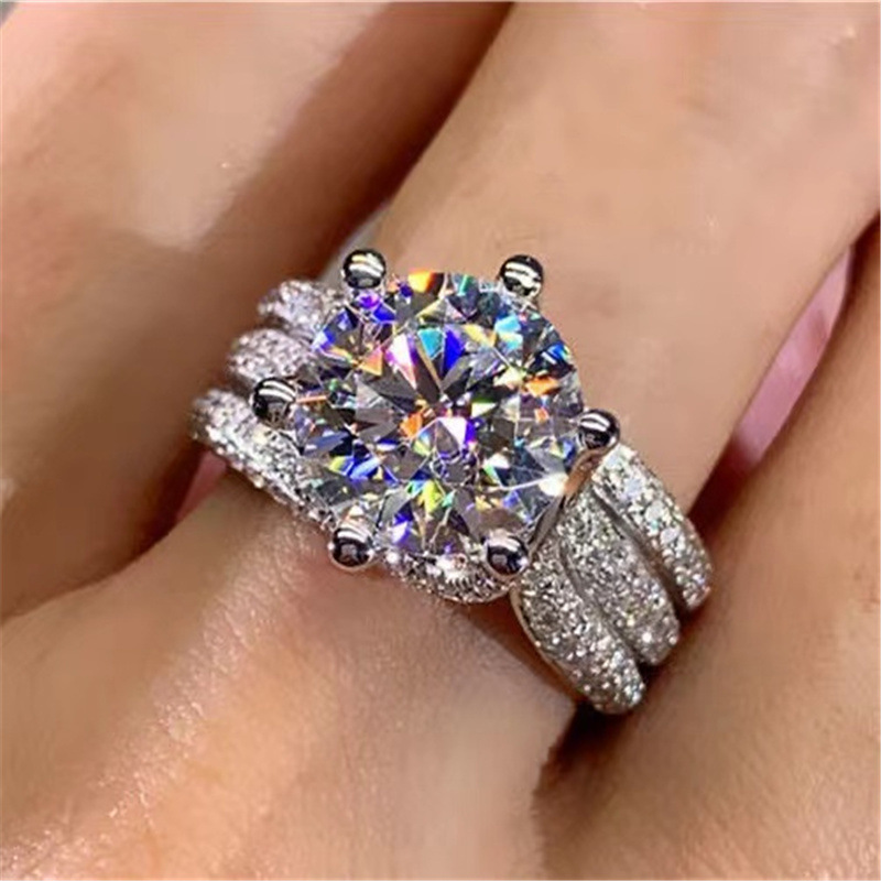 Solitaire Ring Women's Classic Six-claw Luxury Cluster wedding Ring Luxury 10mm Diamond Ring White Crystal Zircon Platinum Ring