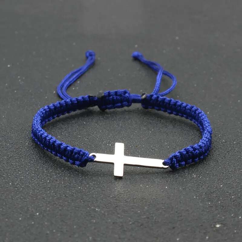 Stainless Personality Creative Cross Hand-woven Adjustable Colored String Couple Versatile Bracelet link bracelets silver jewelry