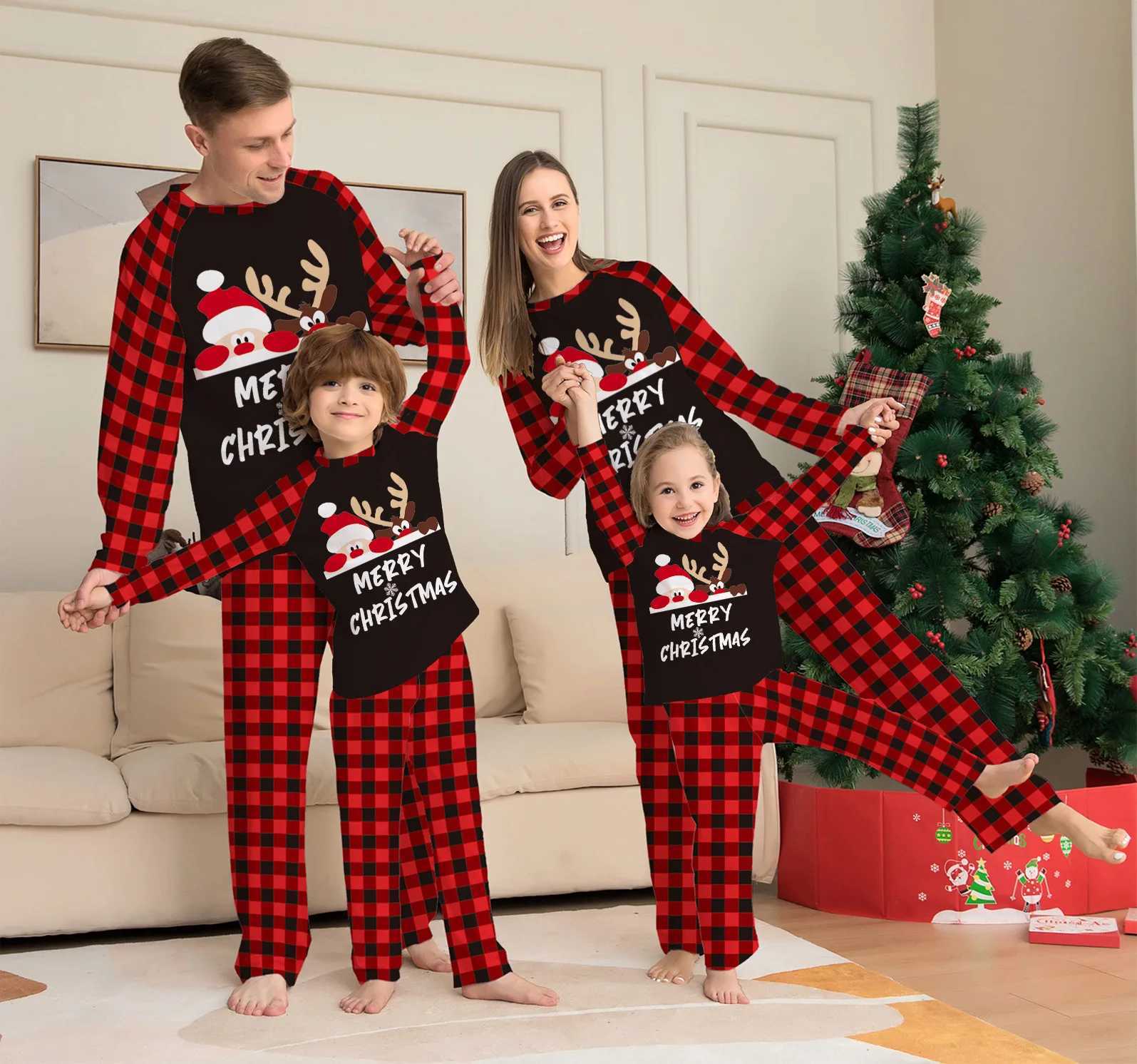 Merry Christmas Pajamas Santa Claus Printed Family Matching Set Casual Loose Pajamas Mom Daughter Dad Son Costume Set Christmas Appearance W241015