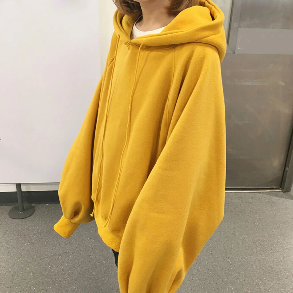 Solid Color Black Oversize Sweatshirts Women Plus Size Loose Hooded Pullovers Sweater Warm High Quality Sportwear sudaderas 241017