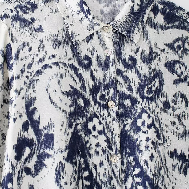 Women's Shirts Printed Blouses Long Sleeve Tops Inszartrafaf 2024 Casual Loose With Button Blusas Mujer Elegant Camisas Femme