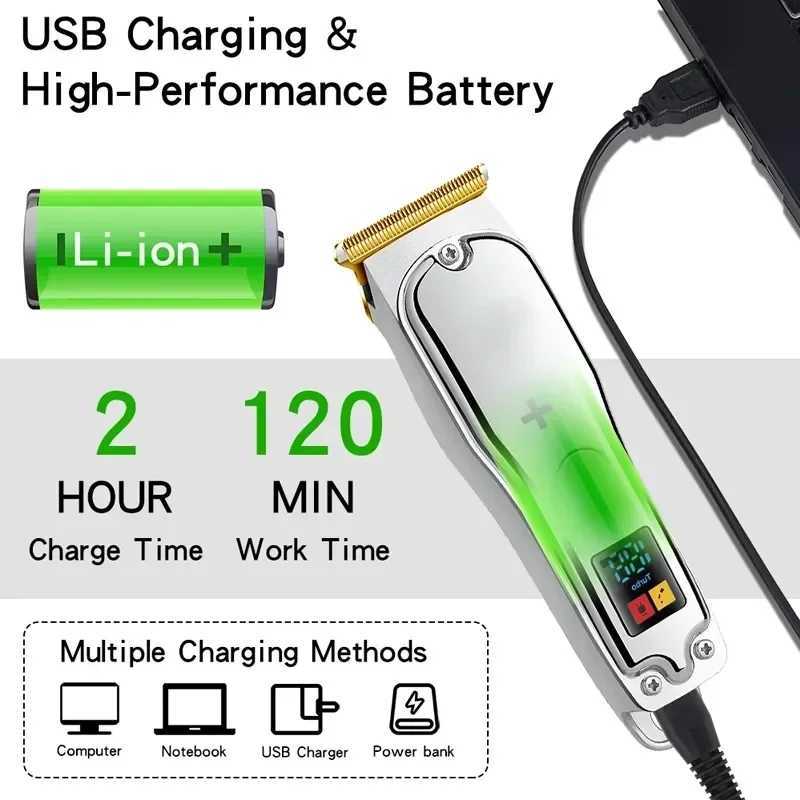 Professional hair clipper rechargeable electric trimmer suitable for male beard childrens hair clippers hair clippers LED screen waterproof W241017