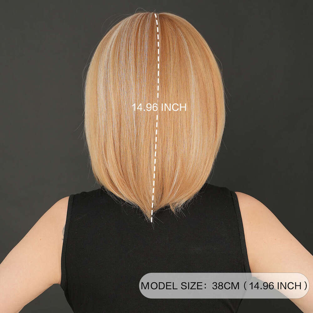 Girls' Gold Dyed White Bob With Slanted Bangs, Short Straight Hair, Synthetic High-Temperature Silk Wig