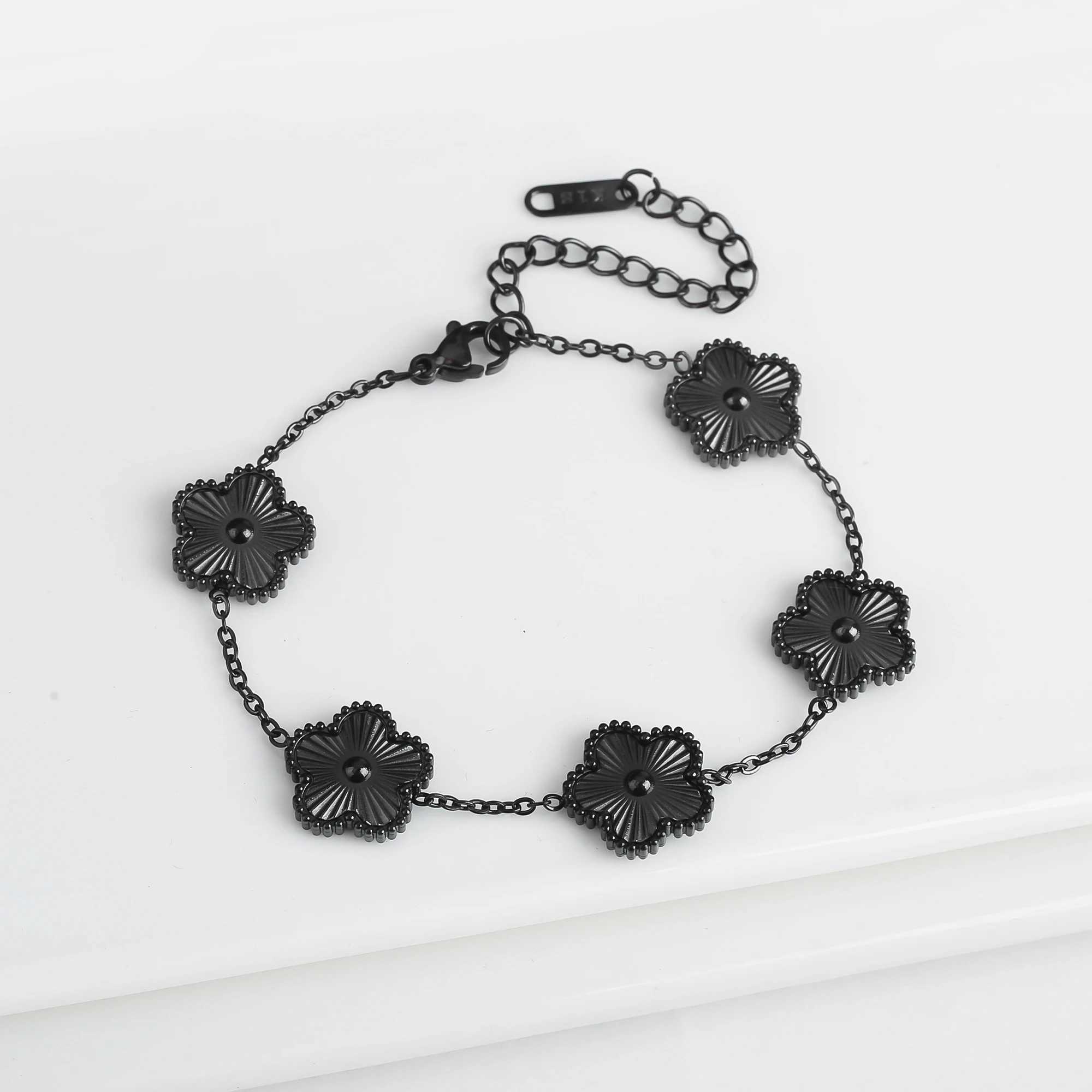 Chain Neutral stainless steel plant five leaf flower adjustable bracelet creative plum blossom jewelry daily wearing accessories clover H241119