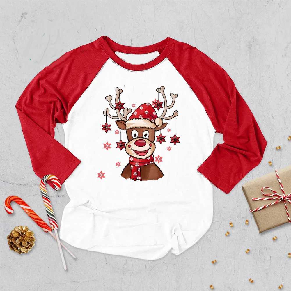 Deer print Christmas family matching set dad mom daughter son family costume Christmas party costume long sleeved Raglan shirt W241015