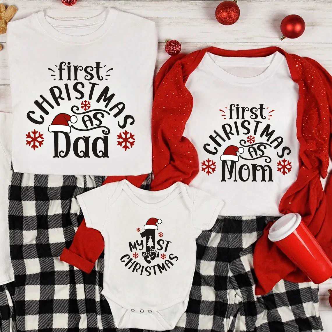 1 family Christmas matching set 1 Christmas printed dad mom shirt baby jumpsuit family clothing family party gift shirt W241015
