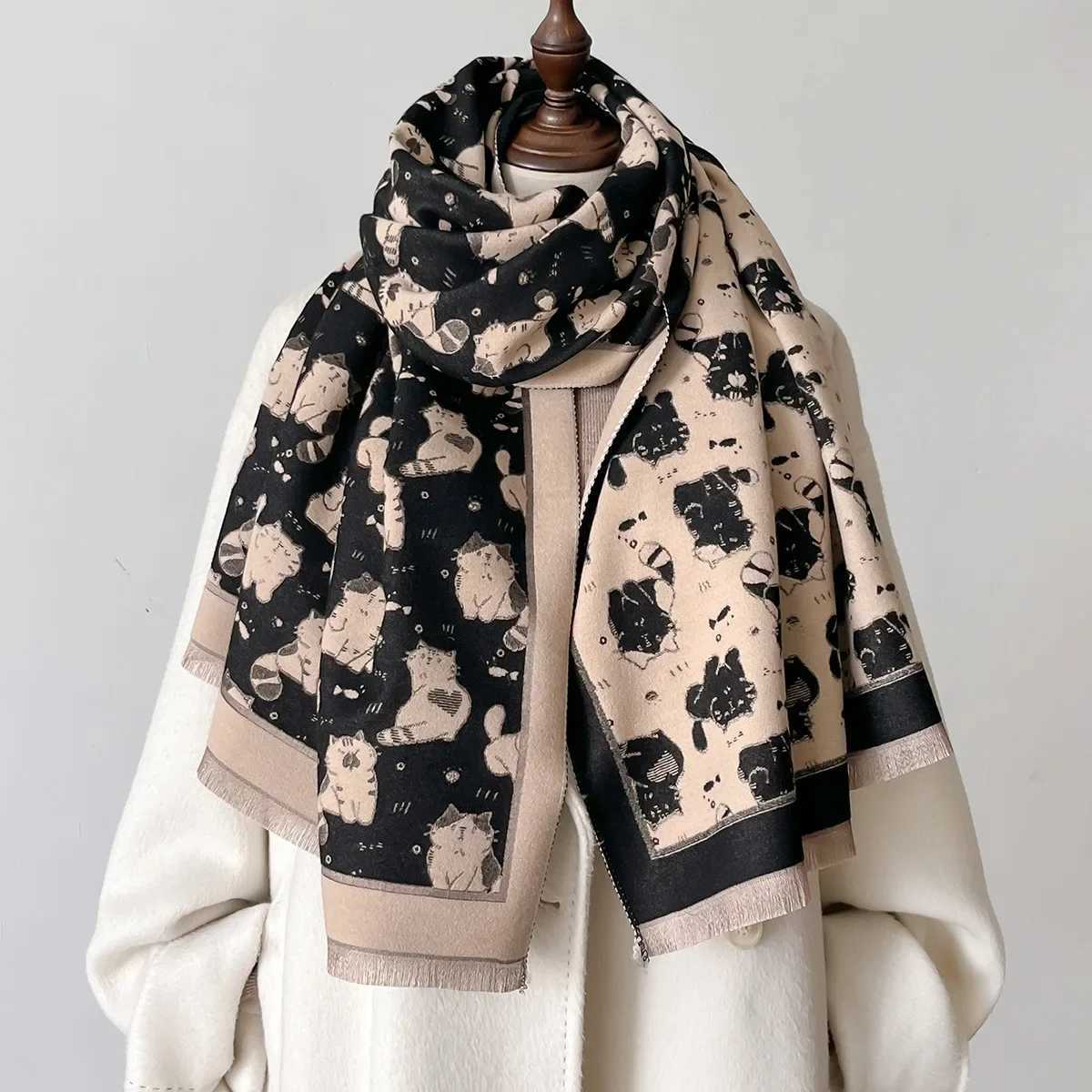 Printed winter scarves warm cashmere Pashmina shawls and wraps womens thick blankets Fem Bufanda Echape unprinted products X241017