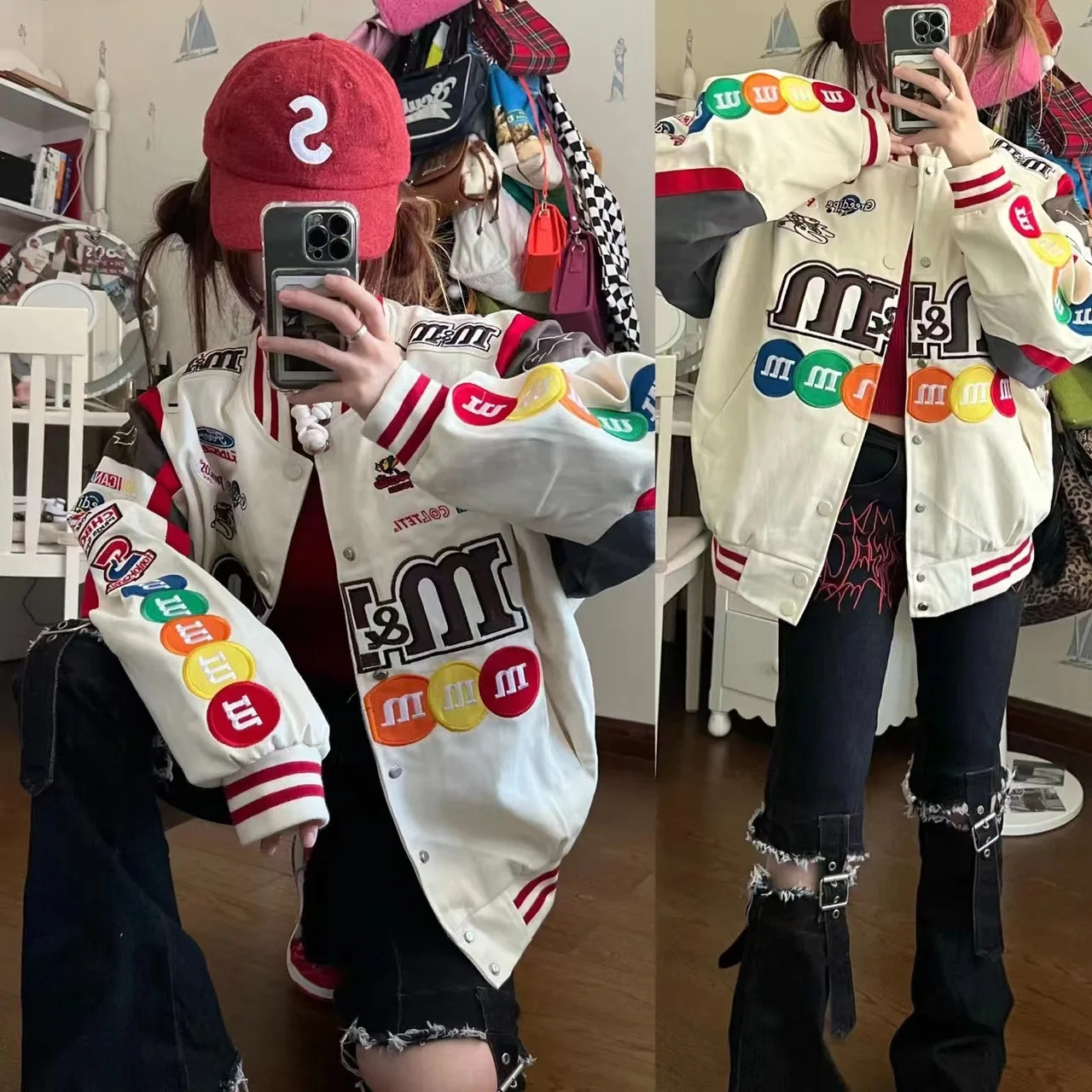 Unisex Bombers Jacket Women Spring Autumn Hip Hop High Street Stand Collar Bomber Varsity Racing M Embroidery Baseball Coats 241007