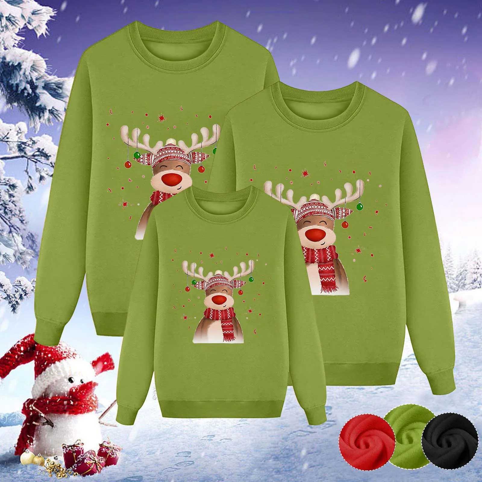 Christmas Cute Elk Printed Wool Sweater for Parents and Children Long Sleeve Round Neck Loose Suitable for Casual Autumn and Winter Hoodies for Famili