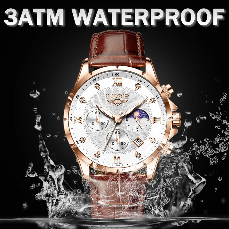Mens Watch LIGE Fashion Quartz Watch Leisure Business Leather Waterproof Watch Mens Reloj Hombre 241009