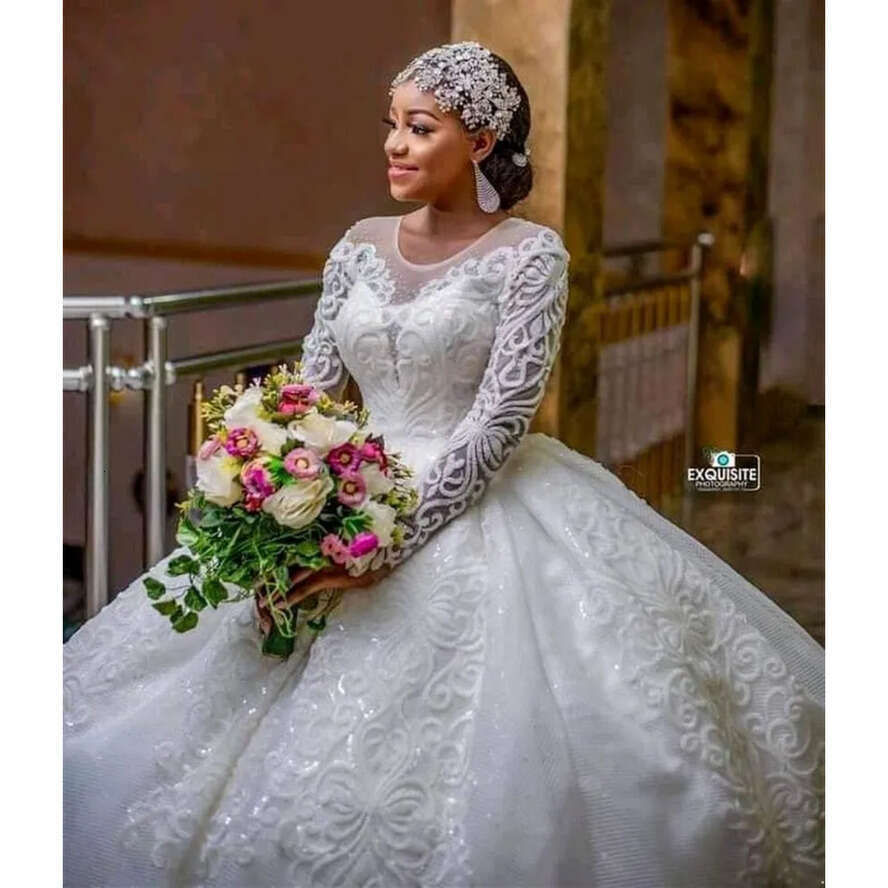 Wedding Plus Dresses Size Beading Bridal Gowns Long Sleeve Crystal Lace Appliqued Sequined Vestidos De Novia Custom Made Bc15474