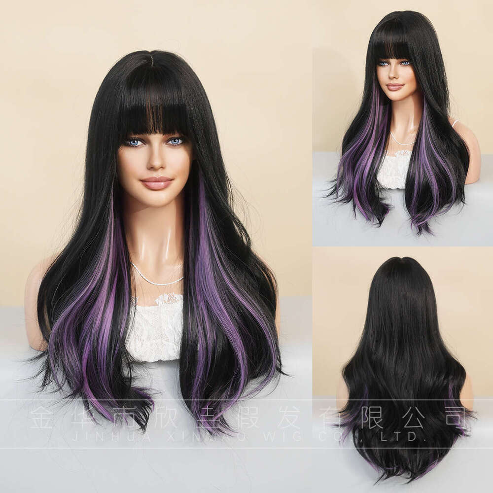 New Wig, Women's Long Curly Headband Style, Full Top Wind, Bangs, Highlights, Fashionable Big Wave Hair Cover