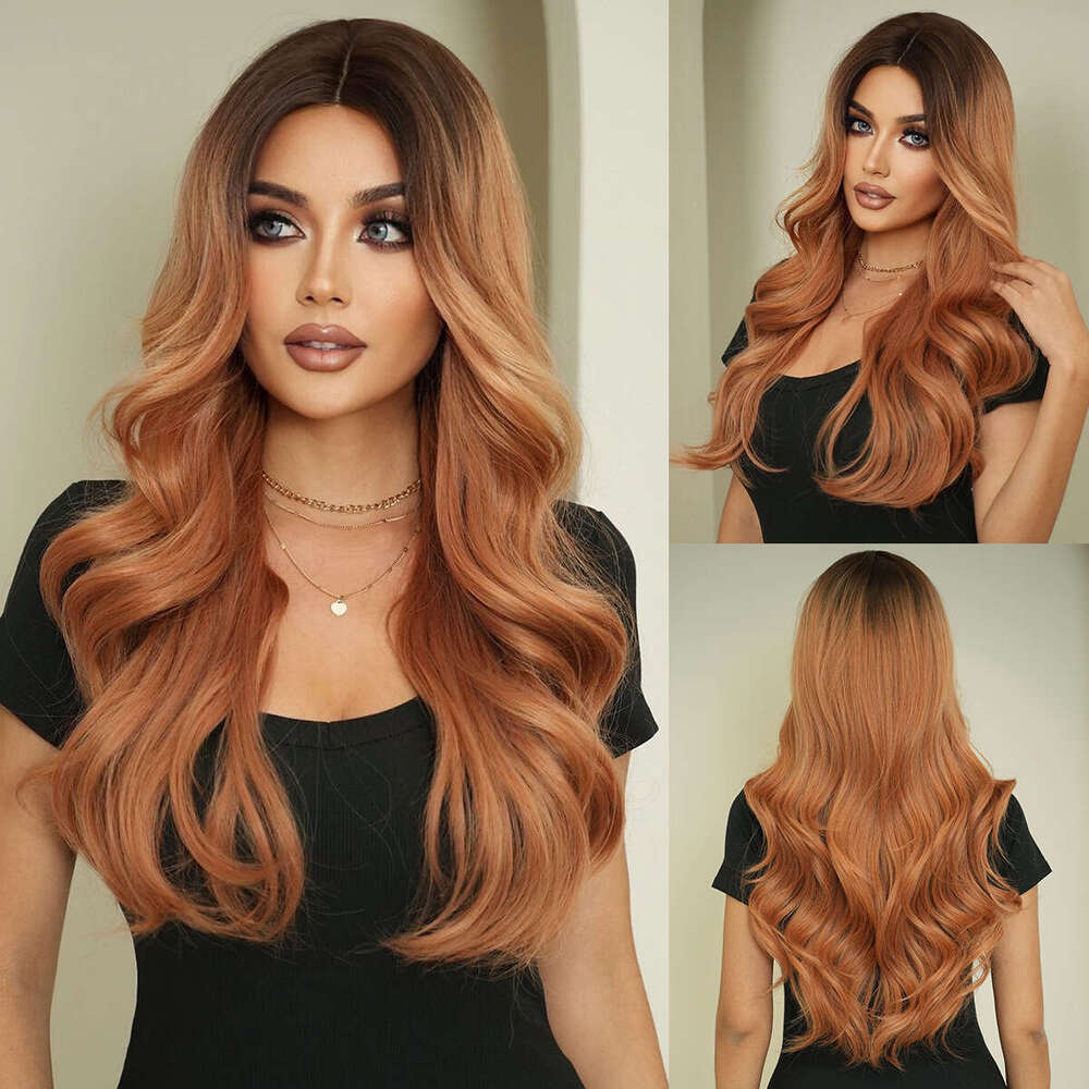 |Multiple Options | Fashionable Women's Mid Split Gradient Long Curly Hair Set With Large Wave Synthetic Wig