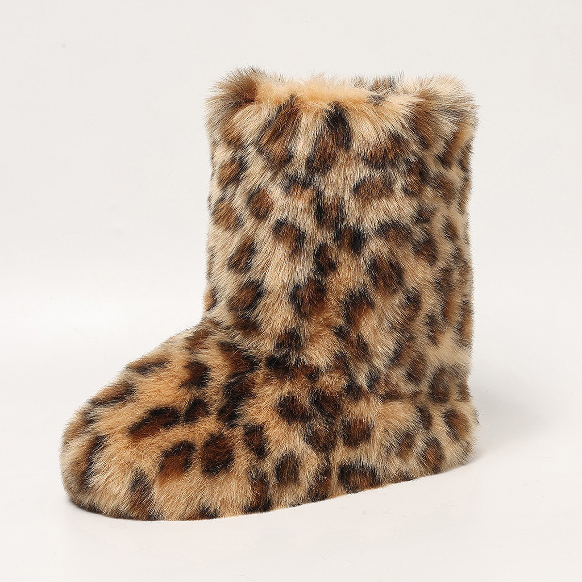 Faux Fur Boots for Women Fuzzy Fluffy Furry Round Toe Suede Winter Snow Boots Flat Shoes