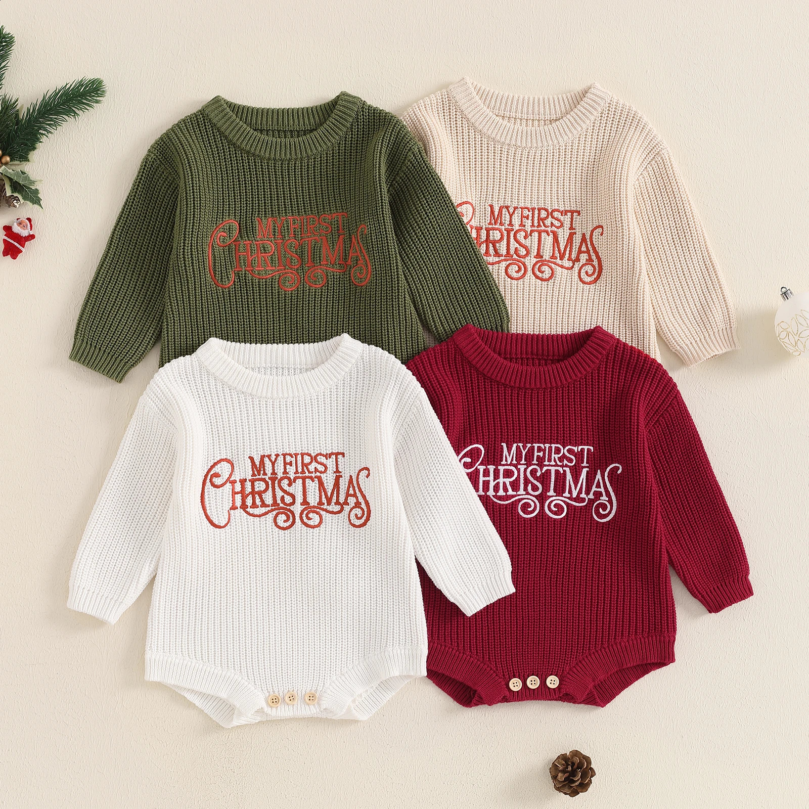 MISOWMNJOY Christmas Baby Knitted Romper Winter Warm born Sweater Bodysuits Letter Embroidery Long Sleeve Girls Boys Knitwear 241017
