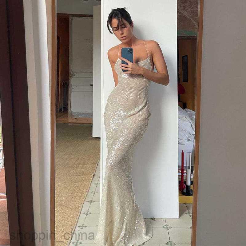 Basic Casual Women Dresses new women's dress floor length long skirt, backless camisole skirt, slim fit sparkling sequin dress