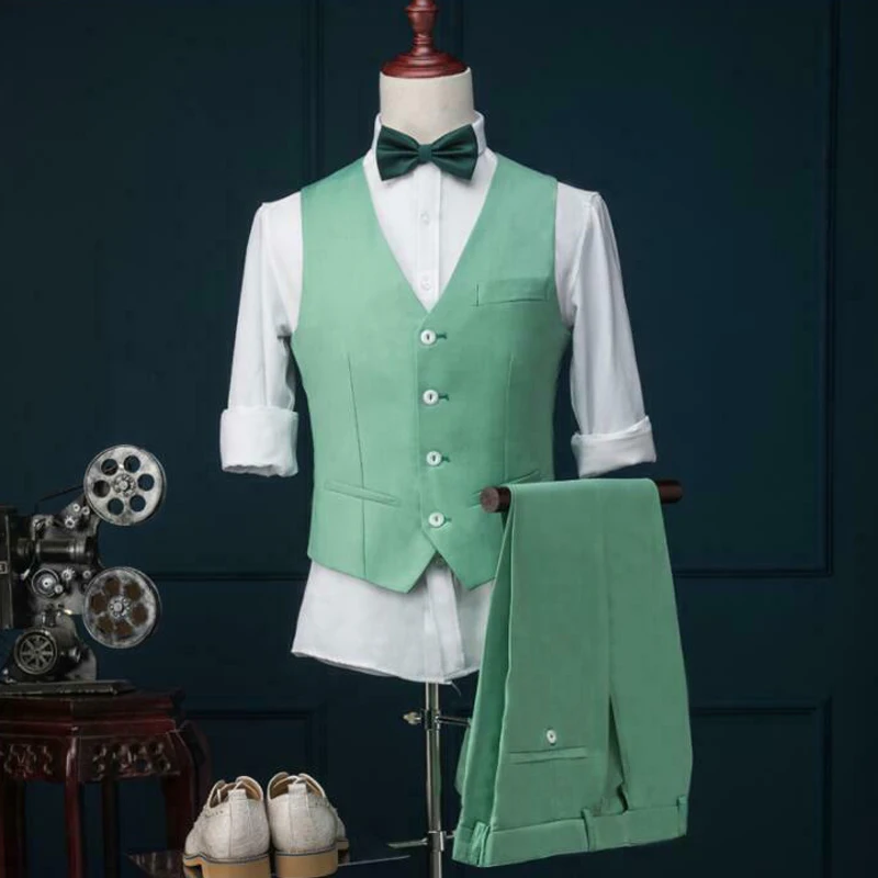 Formal Men Suits Slim Fit 3 Pieces Blazer Vest with Pants Wedding Groomsmen Tuxedo for Prom Mint Green Male Fashion Costume