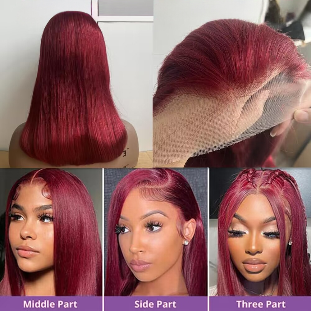 99J Bury Front Pre Plucked Red Bob 13X4 Frontal Lace Wig Human Hair Wigs For Women