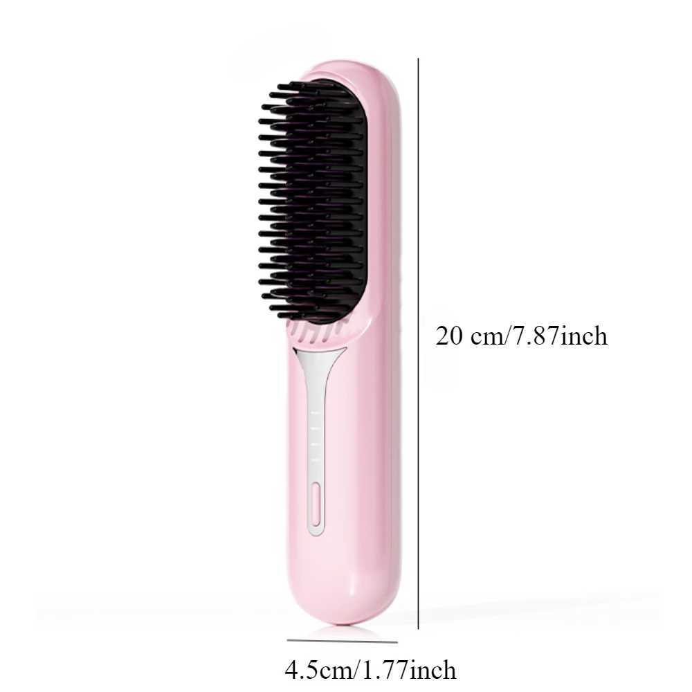 Hair Straightener Brush USB Rechargeable Cordless Negative Ions Hot Brush Electric Fluffy Curly Hair Styling Detangling CombXJ241016