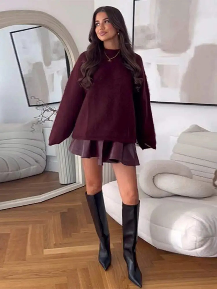 Womens Knitted O-Neck Solid Thick Long Sleeve Polo Sweater 2024 Autumn/Winter Casual Fashion Fluffy Commuting Women 241017