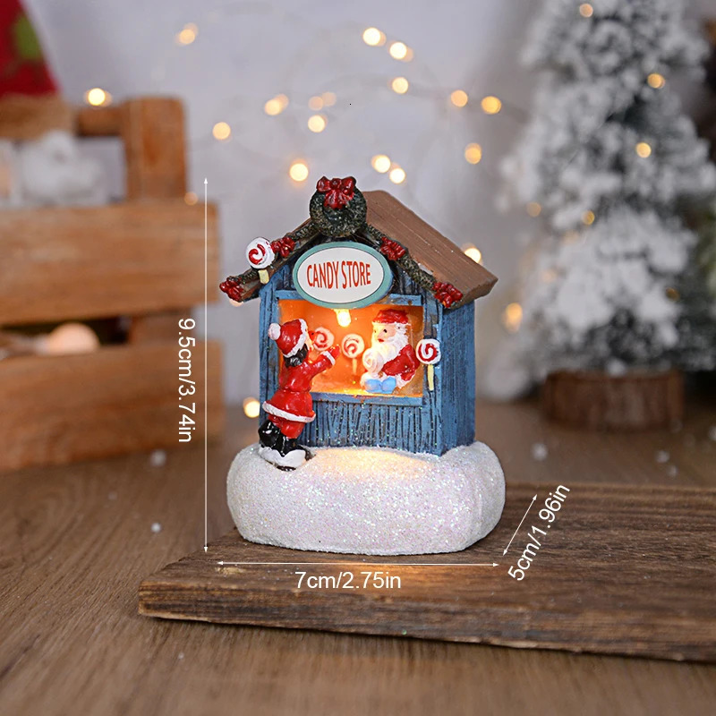 Gift Resin LED Santa Claus Celebration 2025 Year Desktop Home Decoration Christmas Luminous Hut Landscape Crafts 241008