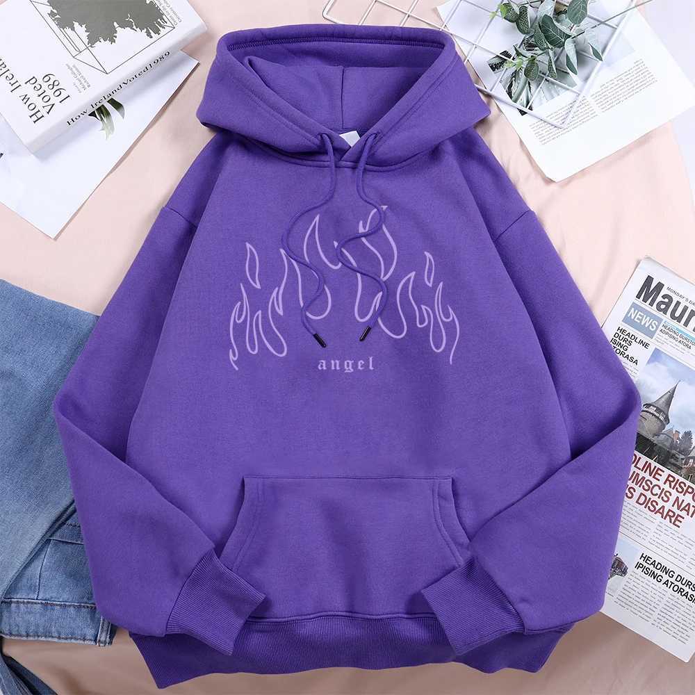 Angel Purple Fire Printed Tracksuit Women Image Novelty Fashion Hoody Comfortable Warm Hoodie Female Casual Daily Basic ClothesX241016