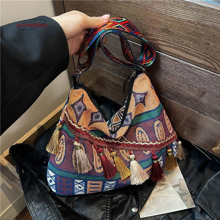 Ethnic style Su large capacity shoulder 2024 new Bohemian fashion tote temperament women's bag #12 swissmilitary
