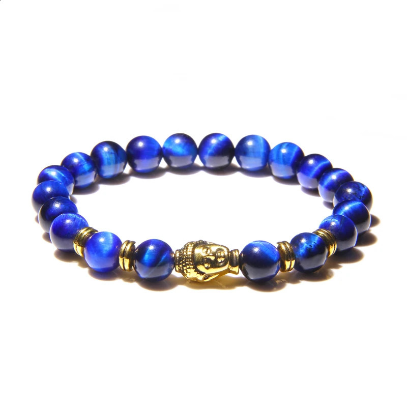 AA Royal Blue Tiger Eye Mens Bracelet Beads Natural Stone Buddha Elastic Charm Bracelet Womens Fashion Jewelry 241017